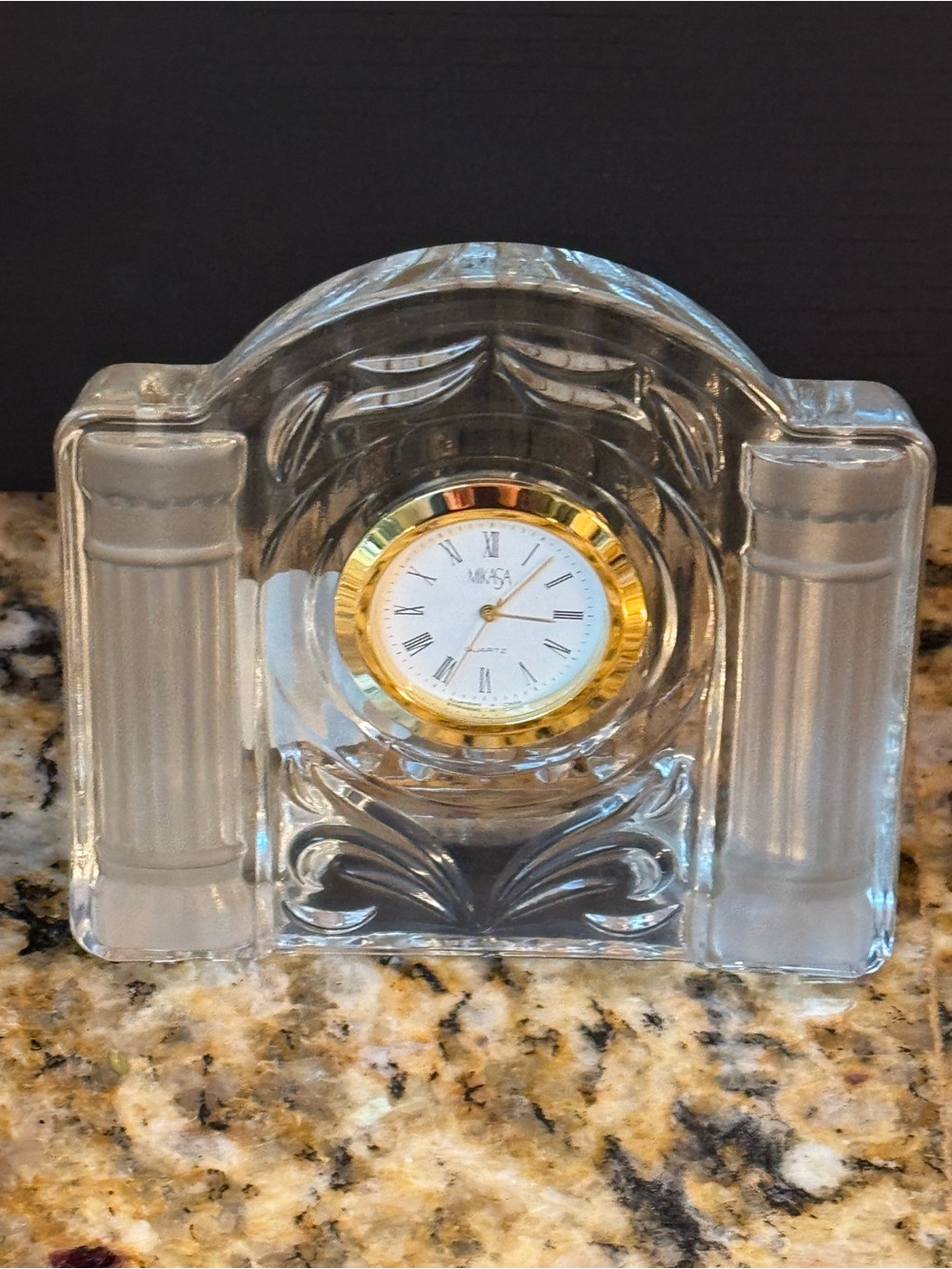 Mikasa Crystal Cotillion Frost: Analog Quartz Clock 4”x 4”x 1.5” : needs battery